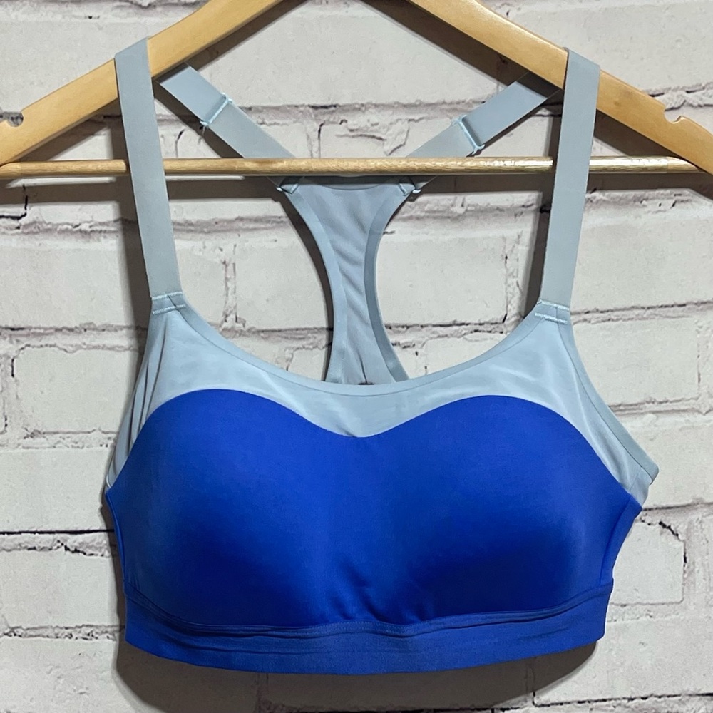 Brooks Womens Sports Bra Dare Racerback Running Gray Blue 34C